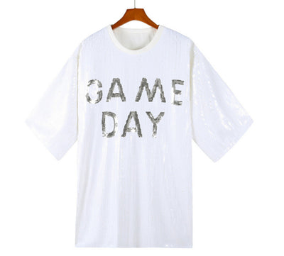 Sequined Short-sleeved Top Loose Plus Size T-shirt For Women