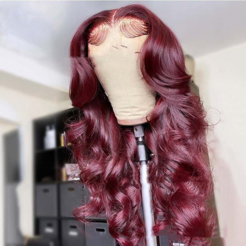 Wigs Medium Points Wine Red Long Curly Hair