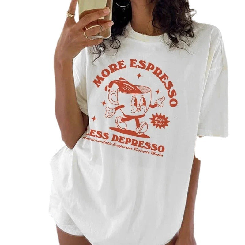 American Retro Printed Foreign Trade T-shirt Cute Solid Color