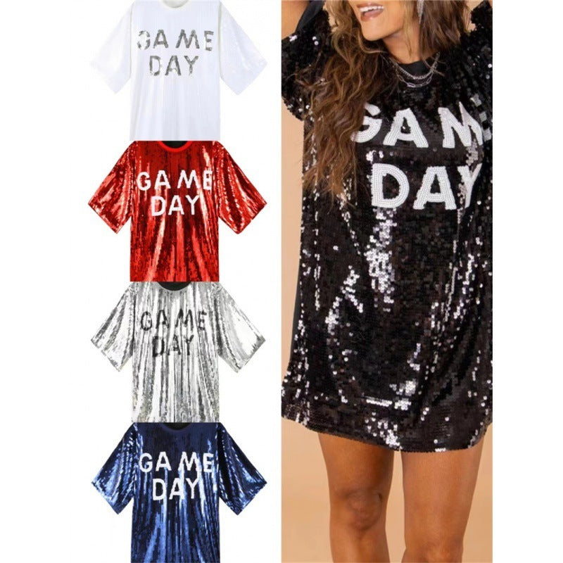 Sequined Short-sleeved Top Loose Plus Size T-shirt For Women