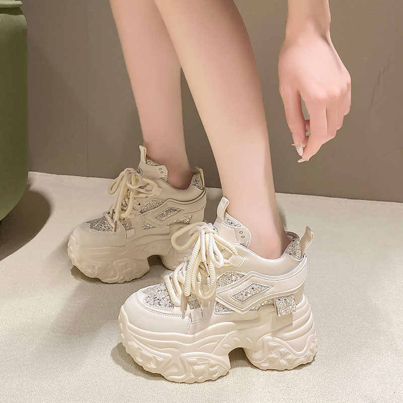 10cm Hidden Heel Platform Sequins Dad Shoes