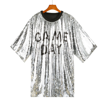 Sequined Short-sleeved Top Loose Plus Size T-shirt For Women