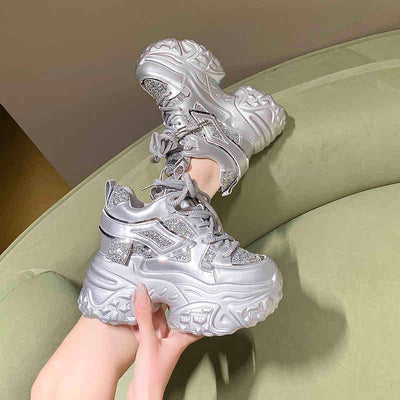 10cm Hidden Heel Platform Sequins Dad Shoes
