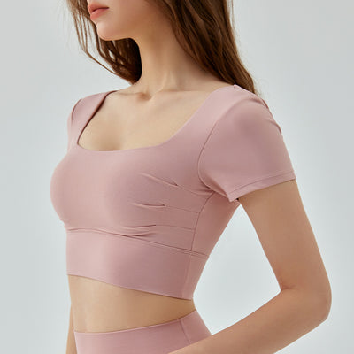 Beauty Back Yoga Short Sleeve Women's Removable Chest Pad Workout Top
