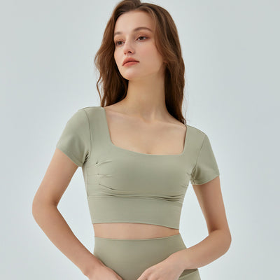 Beauty Back Yoga Short Sleeve Women's Removable Chest Pad Workout Top