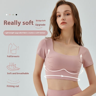 Beauty Back Yoga Short Sleeve Women's Removable Chest Pad Workout Top