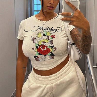 American Retro Printed Foreign Trade T-shirt Cute Solid Color