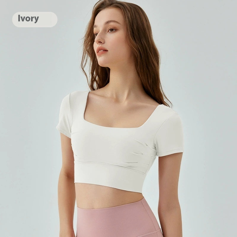 Beauty Back Yoga Short Sleeve Women's Removable Chest Pad Workout Top