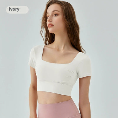 Beauty Back Yoga Short Sleeve Women's Removable Chest Pad Workout Top