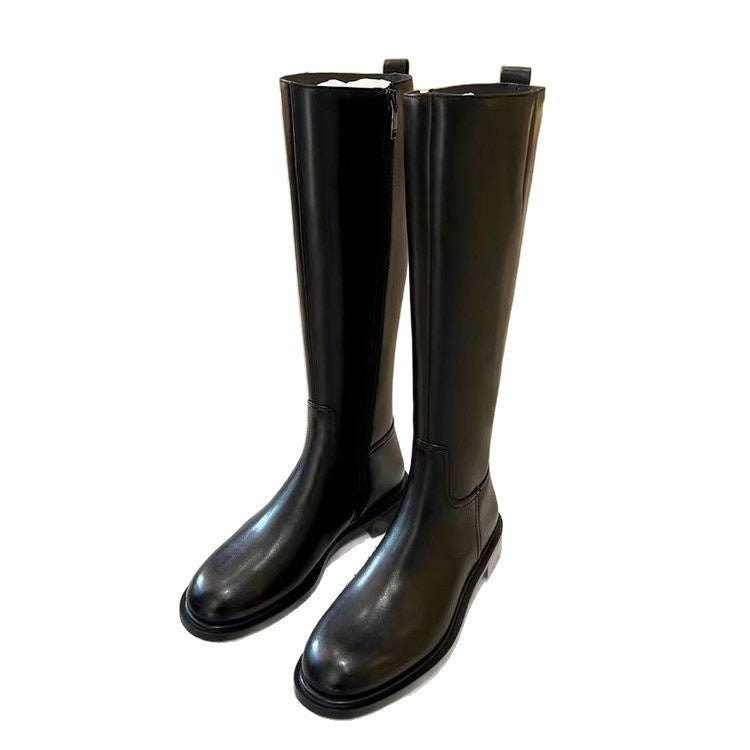 Zipper Fleece-lined Long Biker Boots Women's Autumn And Winter