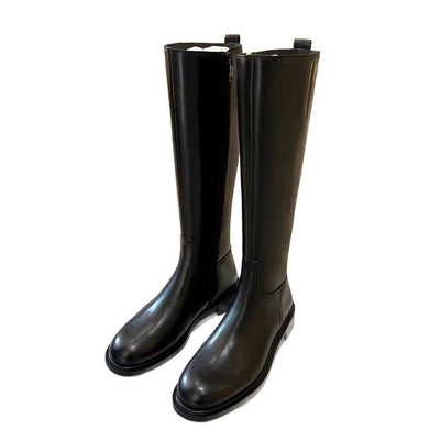 Zipper Fleece-lined Long Biker Boots Women's Autumn And Winter